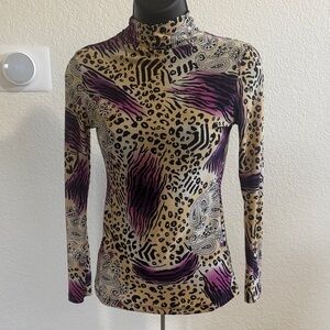 Animal Print Mock Neck Long Sleeve Top Women Size S
